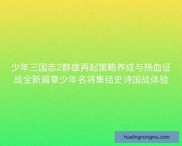 少年三国志2群雄再起策略养成与热血征战全新篇章少年名将集结史诗国战体验