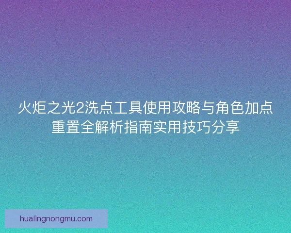 火炬之光2洗点工具使用攻略与角色加点重置全解析指南实用技巧分享