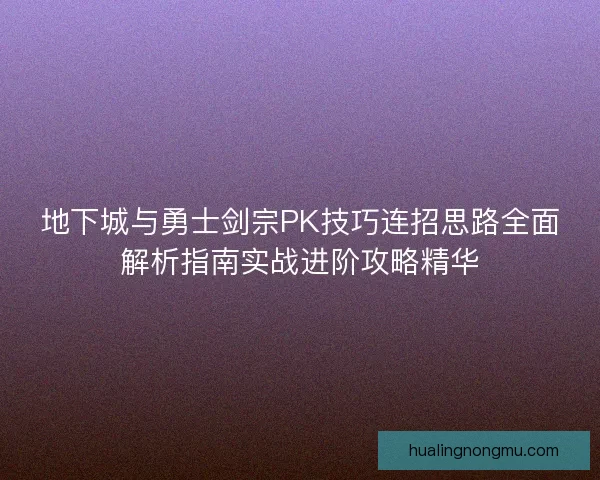 地下城与勇士剑宗PK技巧连招思路全面解析指南实战进阶攻略精华